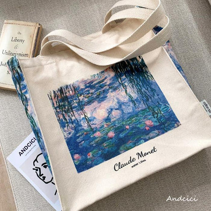 Claude Monet Water Lilies 1840-1926 Canvas Tote Bag with Zip - Andcici