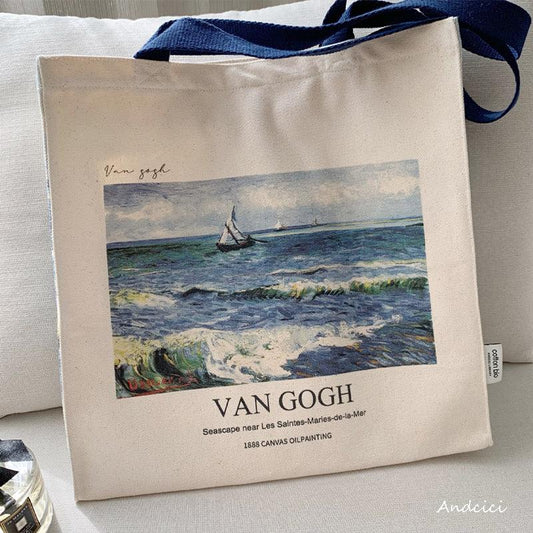 Vincent Van Gogh Seascape, 1888 Canvas Tote Bag with Zip - Andcici