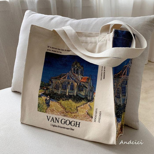 Vincent Van Gogh The Church at Auvers, 1890 Canvas Tote Bag with Zip - Andcici