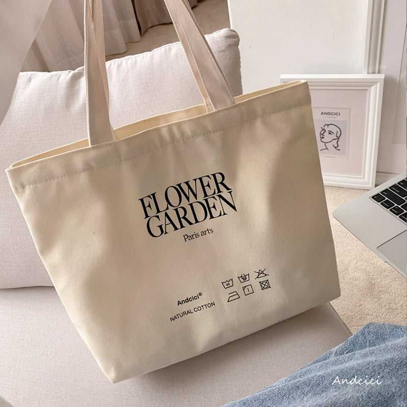 FLOWER GARDEN Canvas Tote Bag with Inner Zipped Pocket