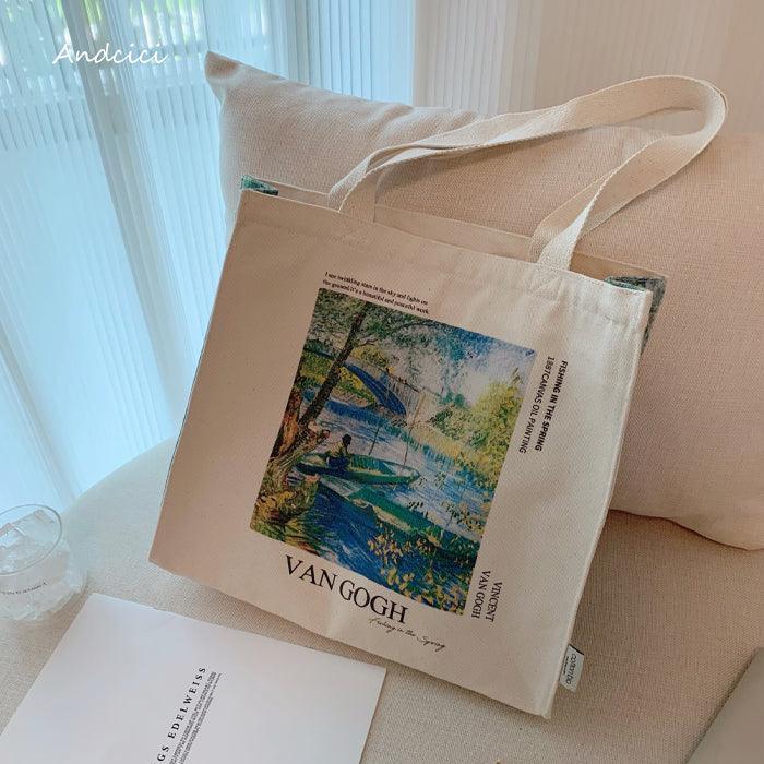 Vincent Van Gogh Fishing in the Spring, 1887 Canvas Tote Bag with Zip - Andcici