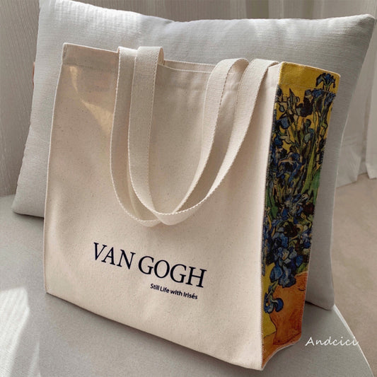 Vincent Van Gogh Irises, 1889 Panel Art Canvas Tote Bag with Zip