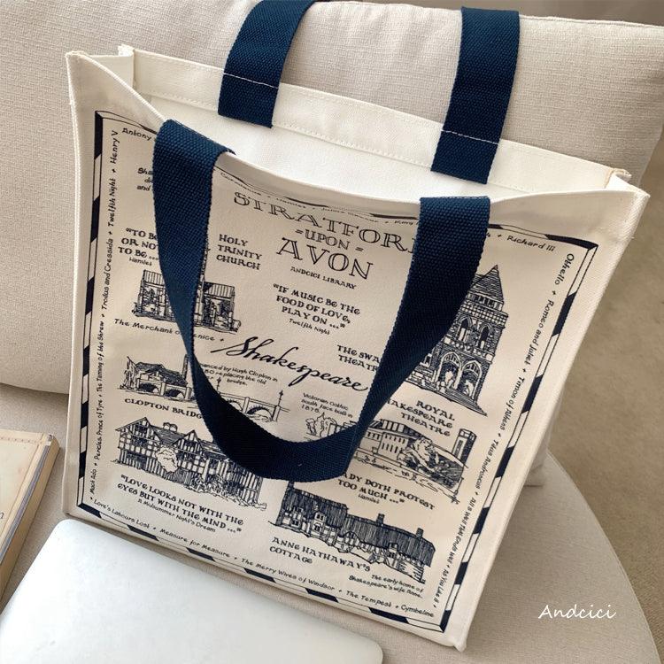 Shakespeare Straford Upon Avon Canvas Tote Bag with Zip - Andcici