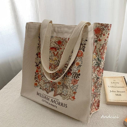 William Morris Pink & Rose, 1890 Canvas Tote Bag with Zip - Andcici