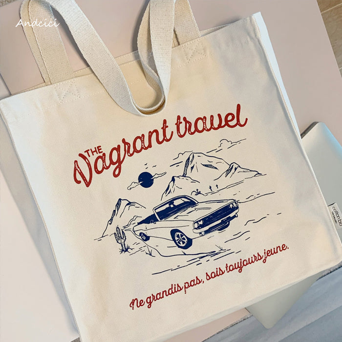 Retro Automotive Canvas Tote Bag with Zip