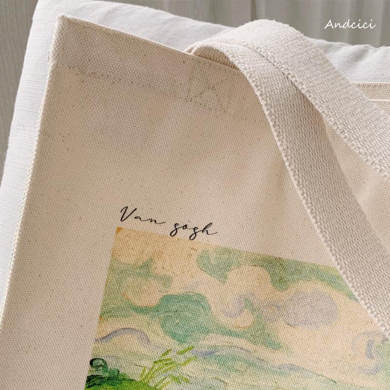 Vincent Van Gogh Green Wheat Fields at Auvers, 1890 Canvas Tote Bag with Zip - Andcici