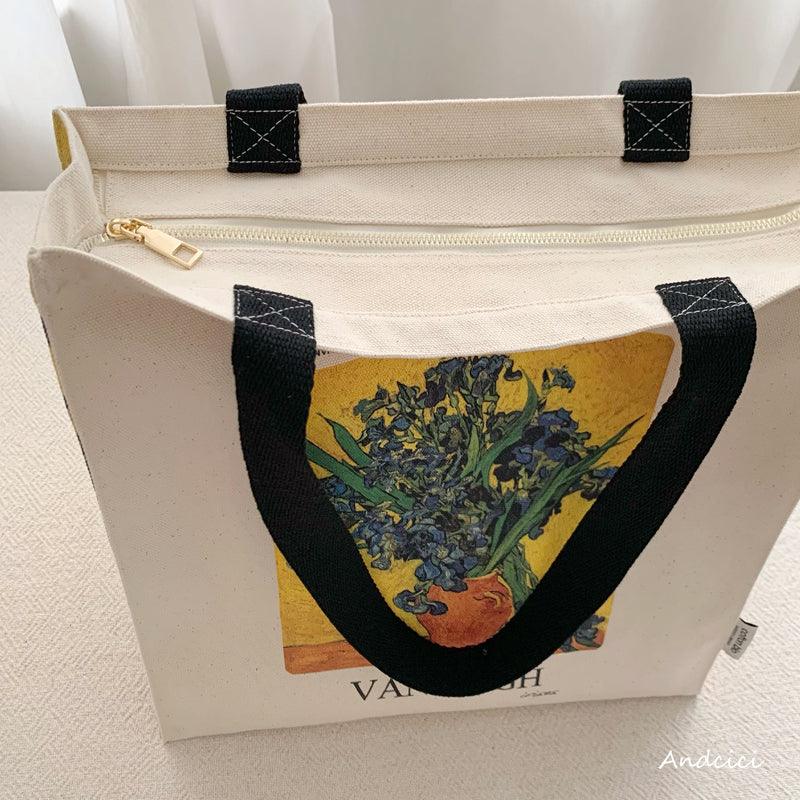 Vincent Van Gogh Vase with Irises, 1889-1890 Canvas Tote Bag with Zip - Andcici