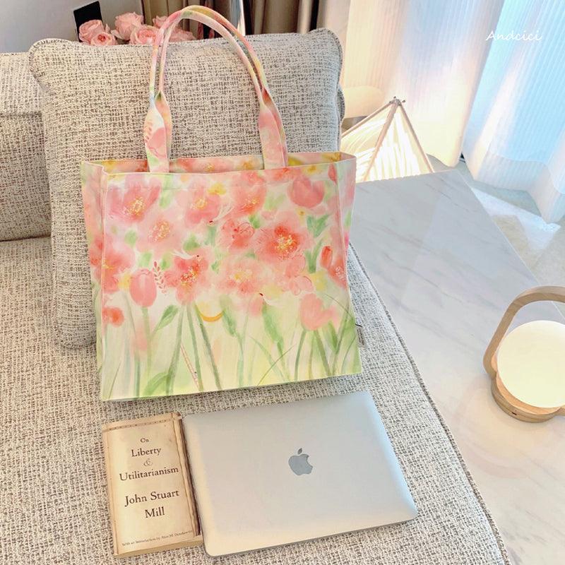 Pink Floral Dream Tote Bag with Zip - Andcici