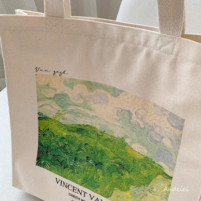 Vincent Van Gogh Green Wheat Fields at Auvers, 1890 Canvas Tote Bag with Zip - Andcici