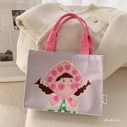 The Apple Girl Canvas Tote Bag with Zip - Andcici