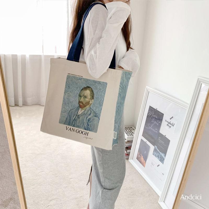 Vincent Van Gogh Self Portrait,  1889 Canvas Tote Bag with Zip - Andcici