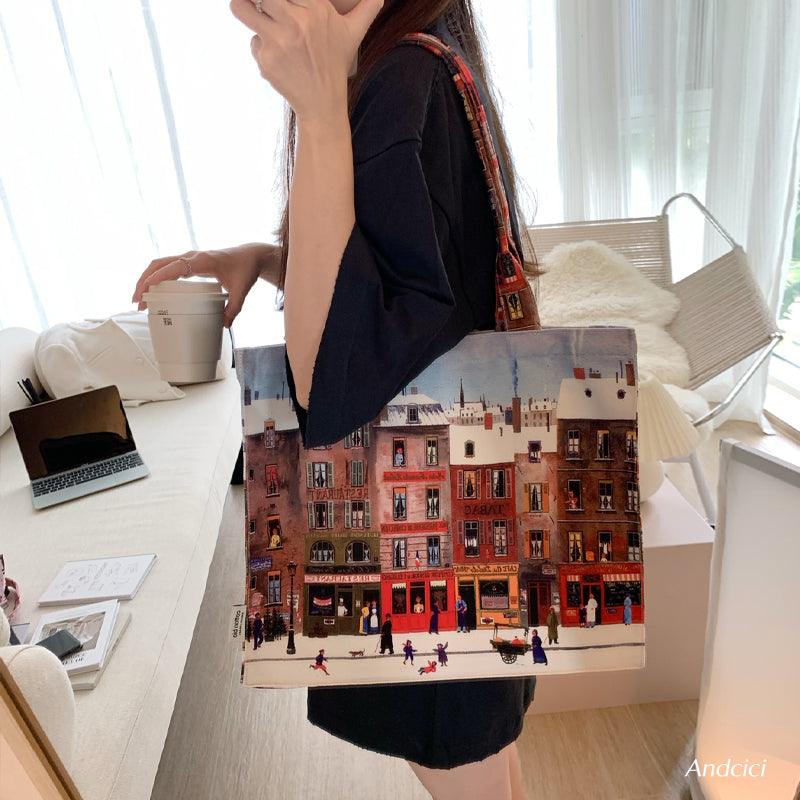 Parisian Street Watercolour Tote Bag with Zip - Andcici