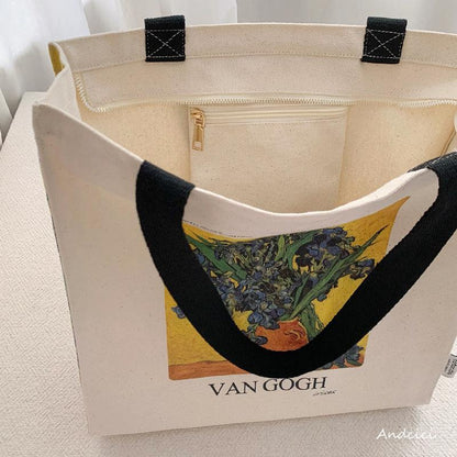 Vincent Van Gogh Vase with Irises, 1889-1890 Canvas Tote Bag with Zip - Andcici