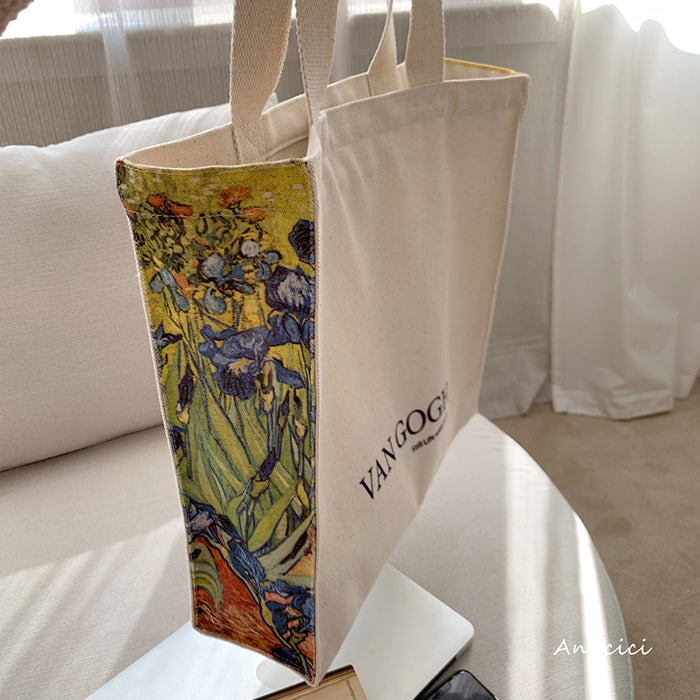 Vincent Van Gogh Irises, 1889 Panel Art Canvas Tote Bag with Zip