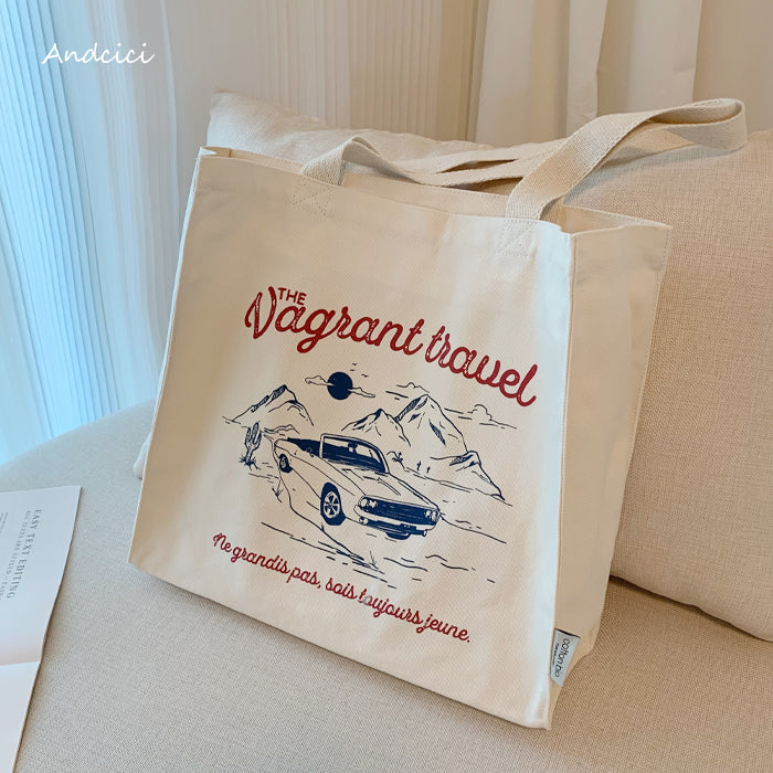 Retro Automotive Canvas Tote Bag with Zip