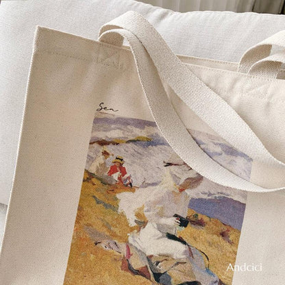 Joaquin Sorolla "The Beach at Biarrtitz, 1906" Canvas Tote Bag with Zip - Andcici