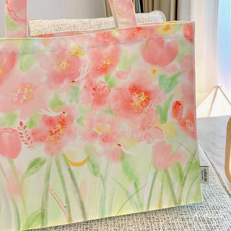 Pink Floral Dream Tote Bag with Zip - Andcici