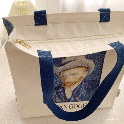 Vincent Van Gogh Self Portrait, 1887 Canvas Tote Bag with Zip - Andcici