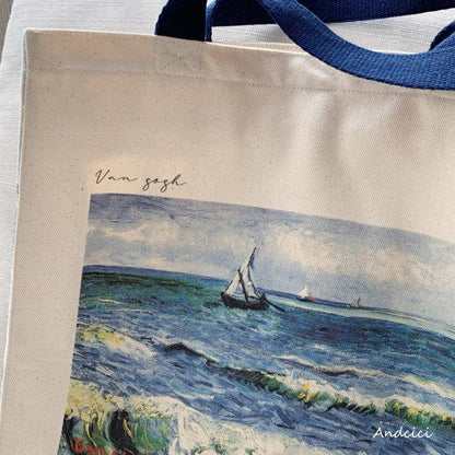 Vincent Van Gogh Seascape, 1888 Canvas Tote Bag with Zip - Andcici