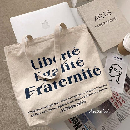 Liberté Egalité, Fraternité Canvas Tote Bag with Zip - Andcici