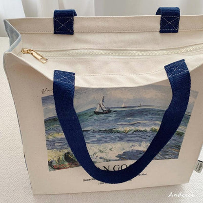 Vincent Van Gogh Seascape, 1888 Canvas Tote Bag with Zip - Andcici