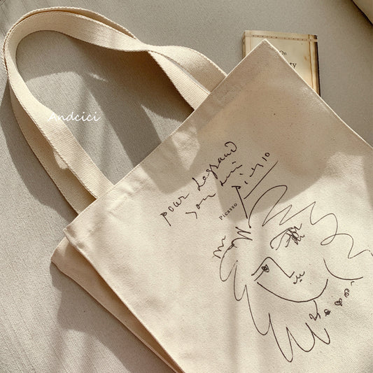 Pablo Picasso Portrait of a Women Line Art Canvas Tote Bag with Zip - Andcici
