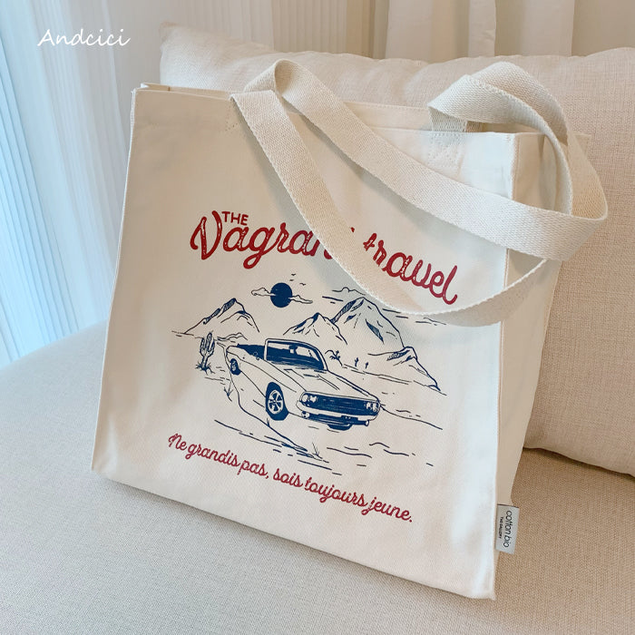 Retro Automotive Canvas Tote Bag with Zip