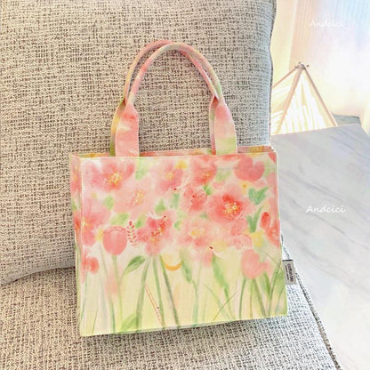 Pink Floral Dream Tote Bag with Zip - Andcici