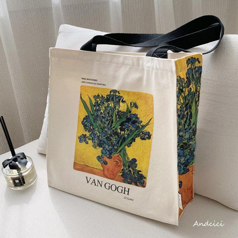 Vincent Van Gogh Vase with Irises, 1889-1890 Canvas Tote Bag with Zip - Andcici