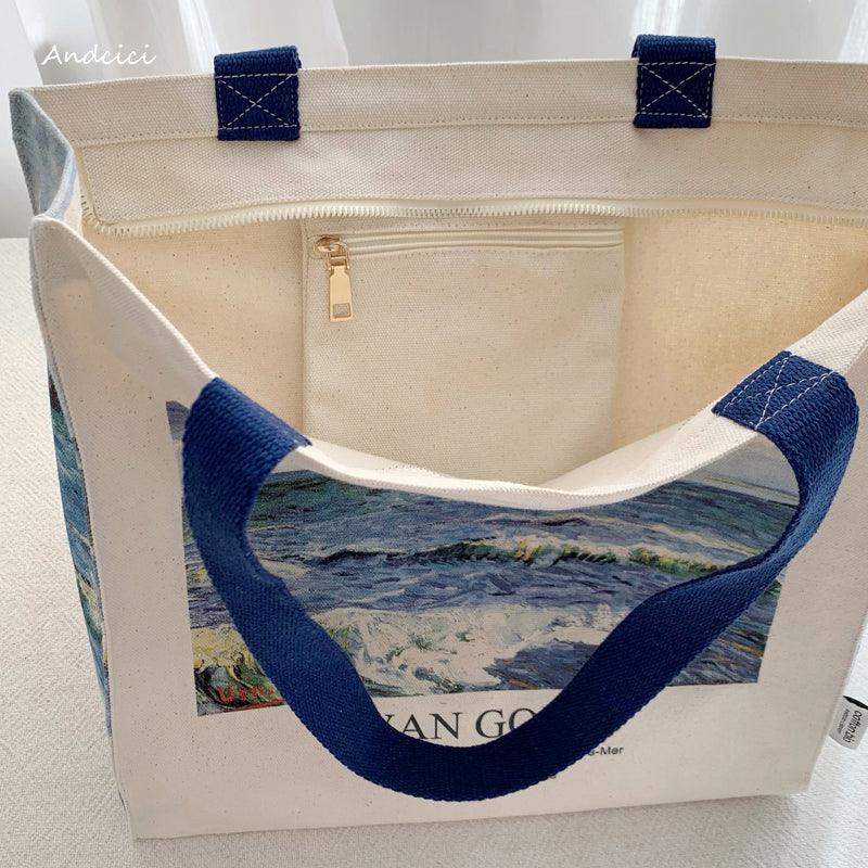 Vincent Van Gogh Seascape, 1888 Canvas Tote Bag with Zip - Andcici