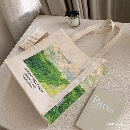 Vincent Van Gogh Green Wheat Fields at Auvers, 1890 Canvas Tote Bag with Zip - Andcici