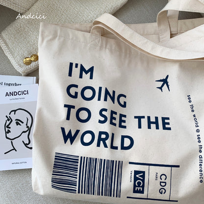 I'm going to see the World Canvas Tote Bag with Inner Zipped Pocket