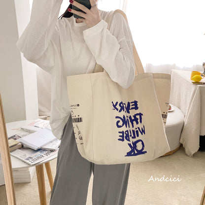 Everything Will Be Ok Canvas Tote Bag with Zip