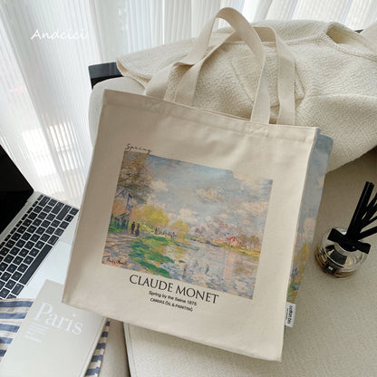 Claude Monet "Spring by the Seine, 1875" Canvas Tote Bag with Zip