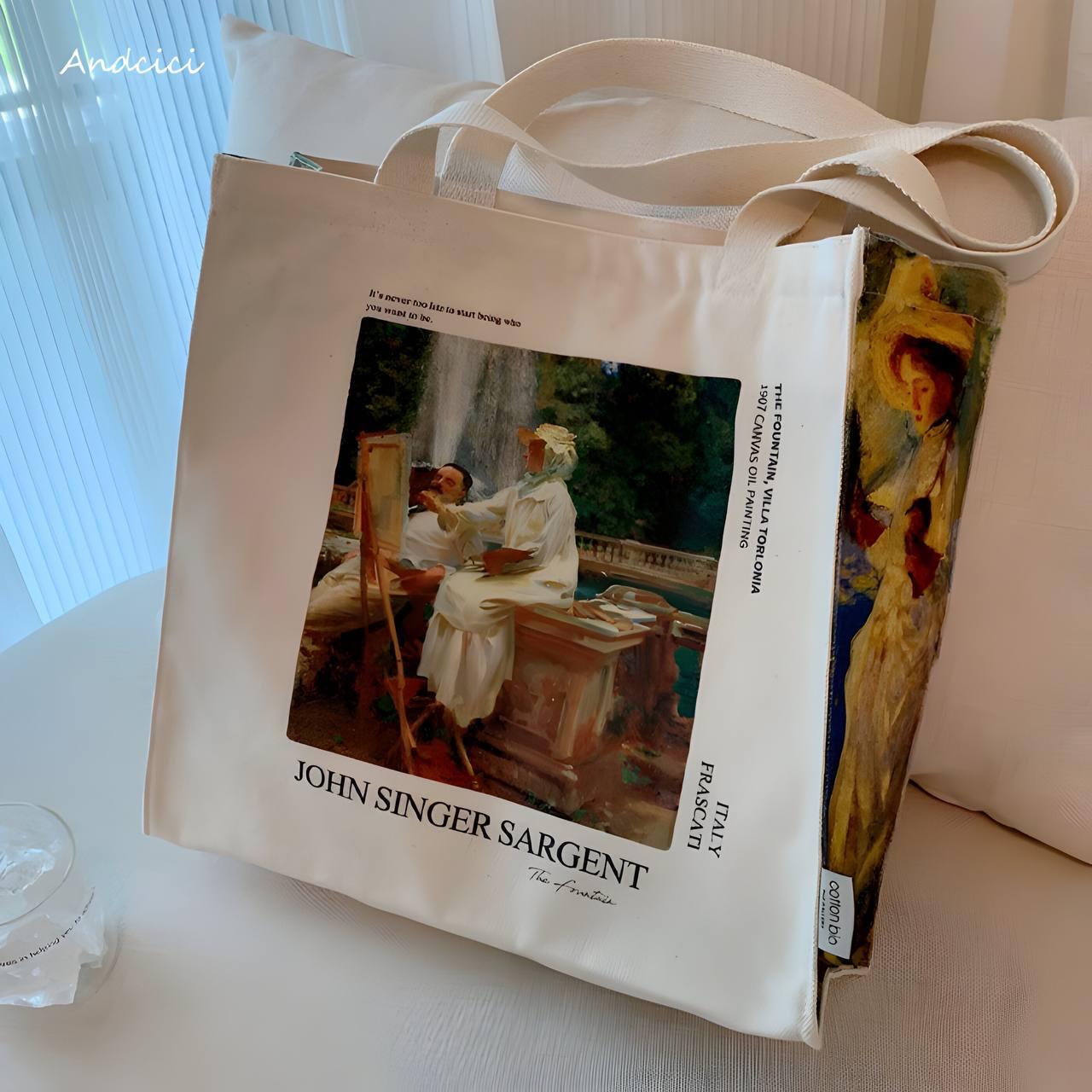 John Singer Sargent The Fountain, Italy, 1907 Canvas Tote Bag with Zip - Andcici