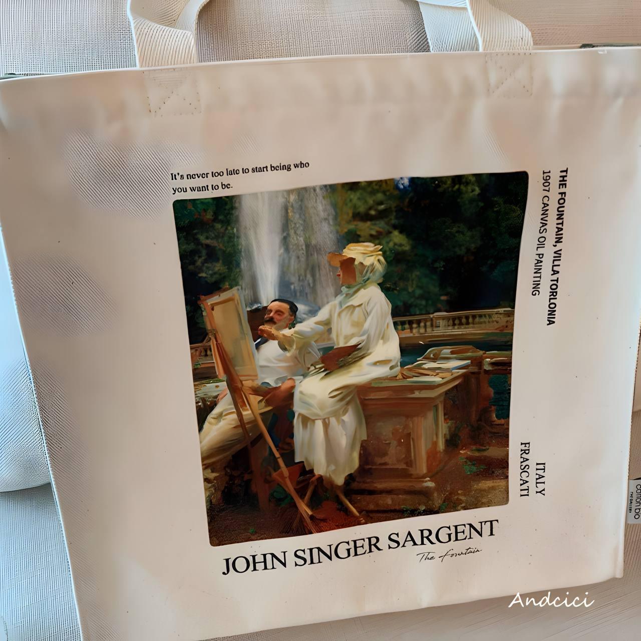 John Singer Sargent The Fountain, Italy, 1907 Canvas Tote Bag with Zip - Andcici