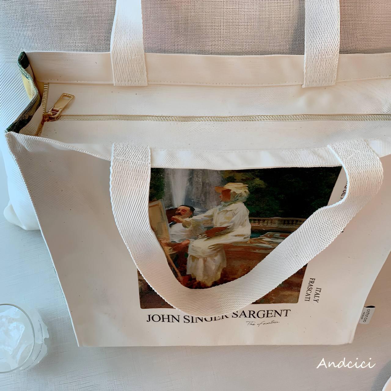 John Singer Sargent The Fountain, Italy, 1907 Canvas Tote Bag with Zip - Andcici