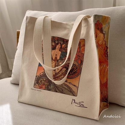 Alphonse Mucha Monte Carlo, 1897 Shoulder Canvas Tote Bag with Zip - Andcici