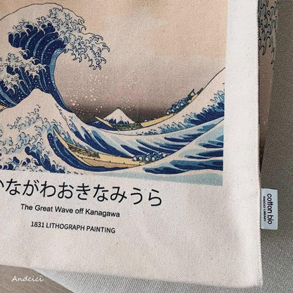 Katsushika Hokusai The Great Wave off Kanagawa, 1831 Shoulder Canvas Tote Bag with Zip - Andcici