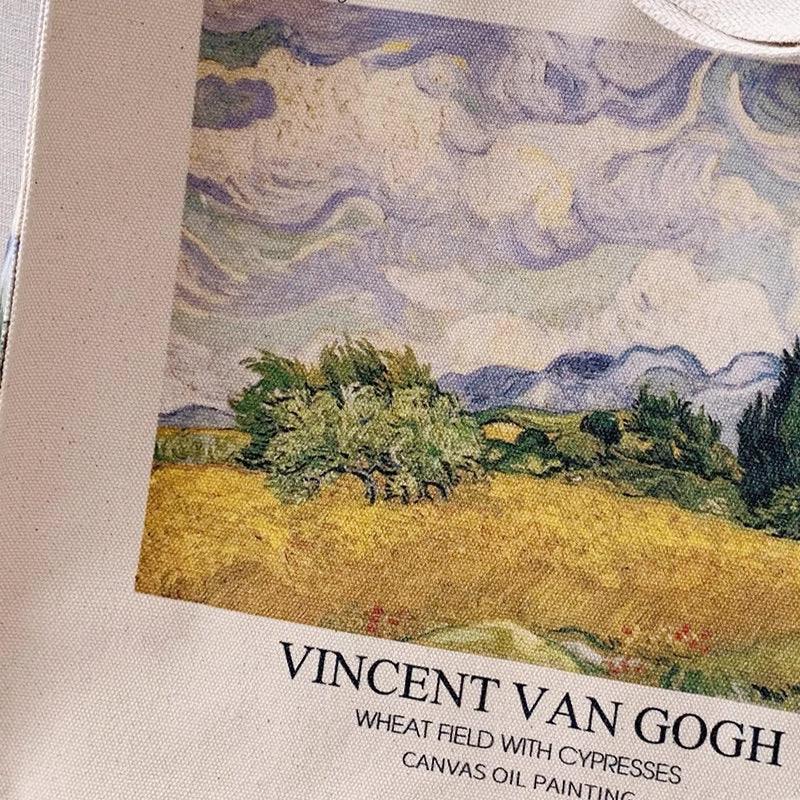 Vincent Van Gogh Wheat Field with Cypresses, 1889 Shoulder Canvas Tote Bag with Zip - Andcici