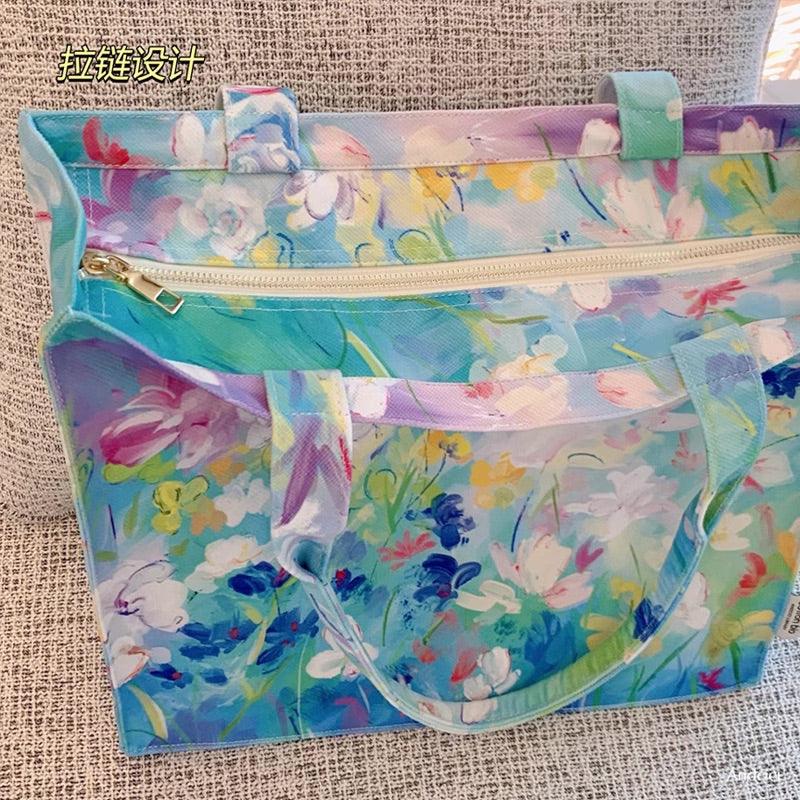 Flowers in Blue Bloom Tote Bag with Zip - Andcici