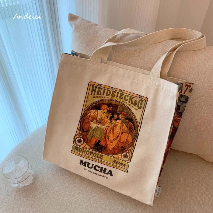 Alphonse Mucha Heidsieck & Co., 1901 Shoulder Canvas Tote Bag with Zip - Andcici