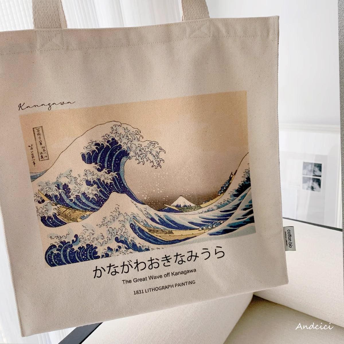 Katsushika Hokusai The Great Wave off Kanagawa, 1831 Shoulder Canvas Tote Bag with Zip - Andcici