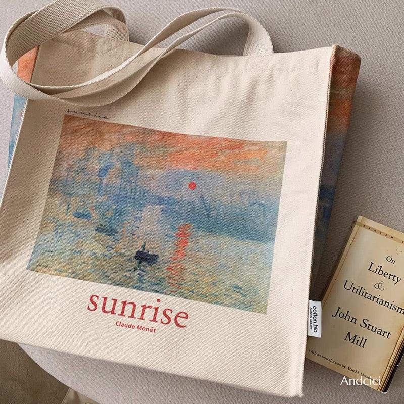 Claude Monet Impression, Sunrise, 1872 Shoulder Canvas Tote Bag with Zip - Andcici