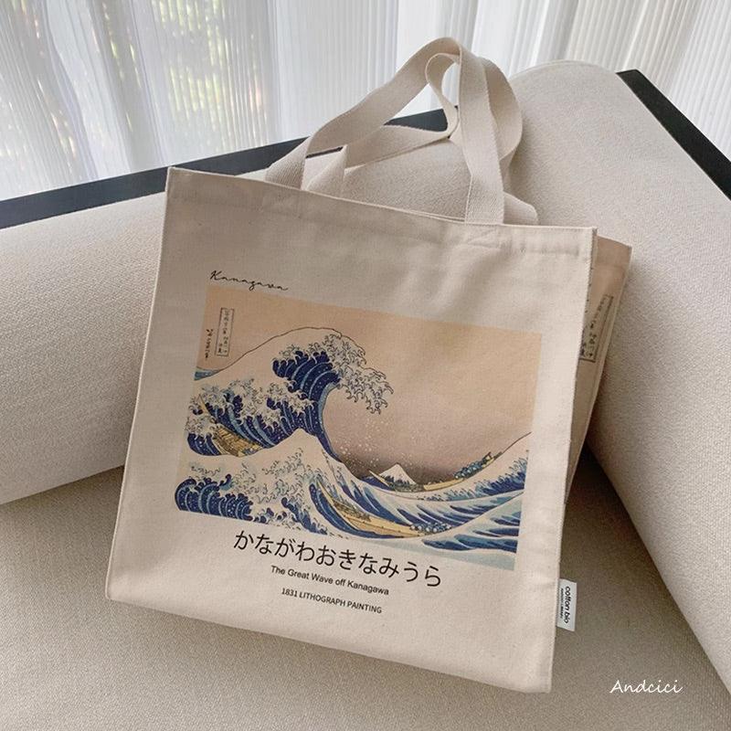 Katsushika Hokusai The Great Wave off Kanagawa, 1831 Shoulder Canvas Tote Bag with Zip - Andcici