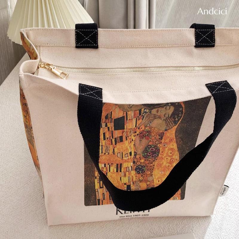 Gustav Klimt The Kiss, 1908 Shoulder Canvas Tote Bag with Zip - Andcici