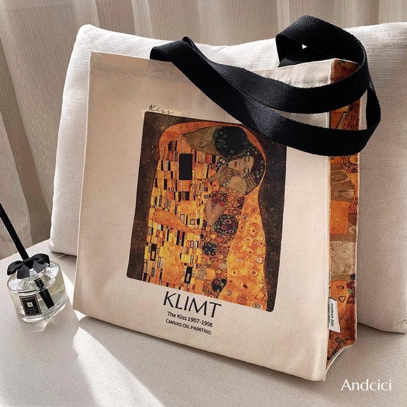 Gustav Klimt The Kiss, 1908 Shoulder Canvas Tote Bag with Zip - Andcici