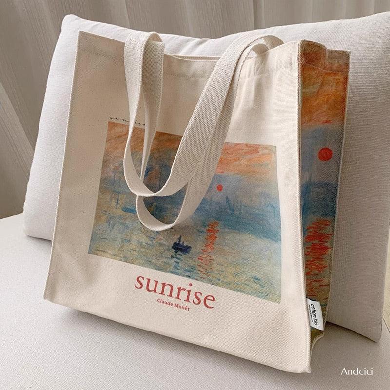 Claude Monet Impression, Sunrise, 1872 Shoulder Canvas Tote Bag with Zip - Andcici