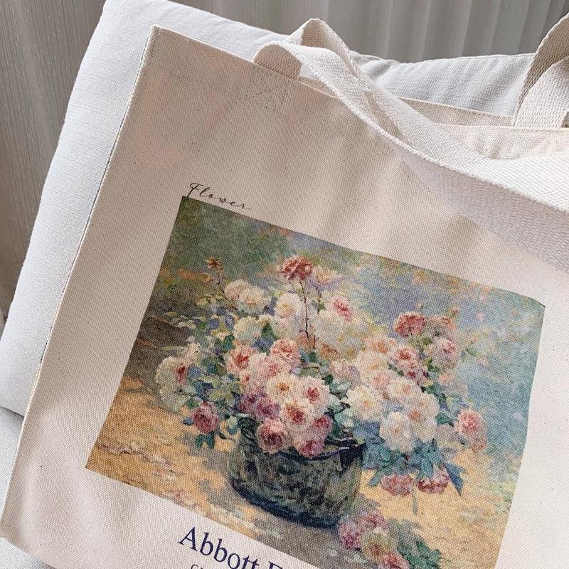 Abbott Fuller Graves Mixed Bouquet of Roses, 1920 Shoulder Canvas Tote Bag with Zip - Andcici