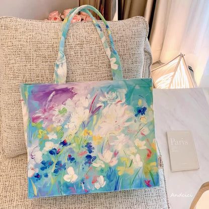 Flowers in Blue Bloom Tote Bag with Zip - Andcici